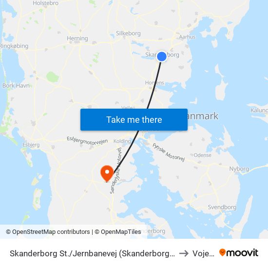 Skanderborg St./Jernbanevej (Skanderborg Kom) to Vojens map