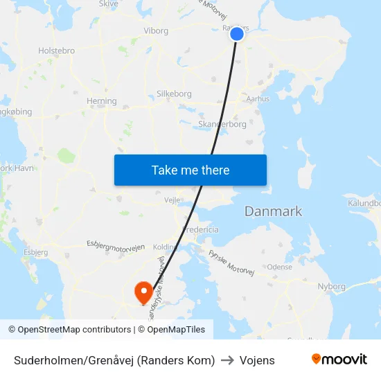 Suderholmen/Grenåvej (Randers Kom) to Vojens map