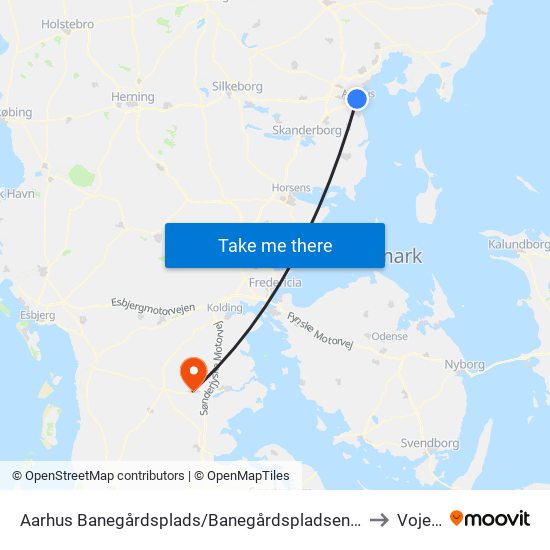 Aarhus Banegårdsplads to Vojens map