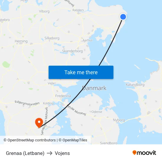 Grenaa (Letbane) to Vojens map