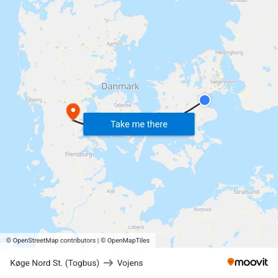 Køge Nord St. (Togbus) to Vojens map
