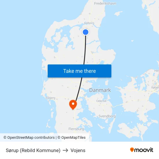 Sørup (Rebild Kommune) to Vojens map