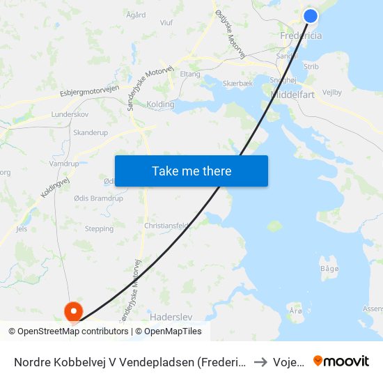 Nordre Kobbelvej V Vendepladsen (Fredericia) to Vojens map