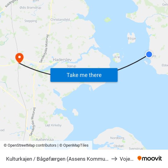 Kulturkajen / Bågøfærgen (Assens Kommune) to Vojens map