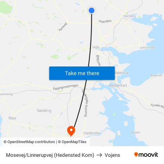 Mosevej/Linnerupvej (Hedensted Kom) to Vojens map