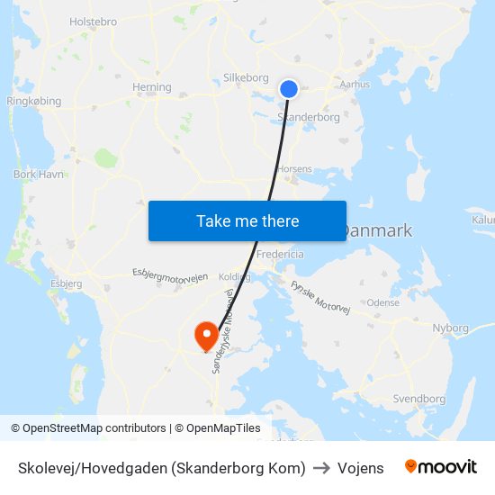 Skolevej/Hovedgaden (Skanderborg Kom) to Vojens map