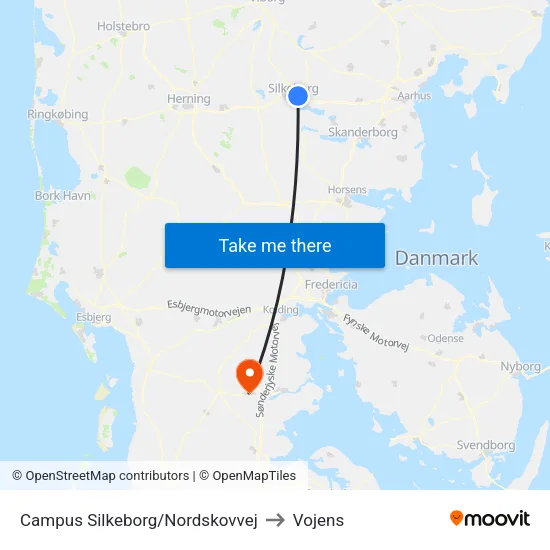 Campus Silkeborg/Nordskovvej to Vojens map
