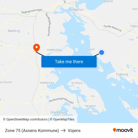 Zone 75 (Assens Kommune) to Vojens map