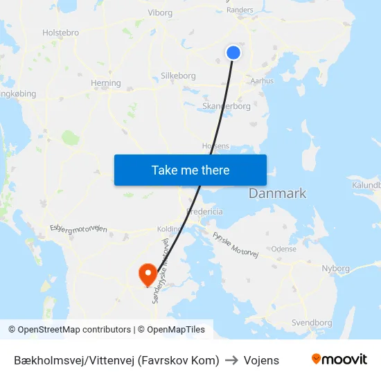 Bækholmsvej/Vittenvej (Favrskov Kom) to Vojens map