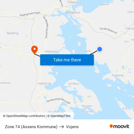 Zone 74 (Assens Kommune) to Vojens map