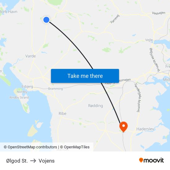 Ølgod St. to Vojens map