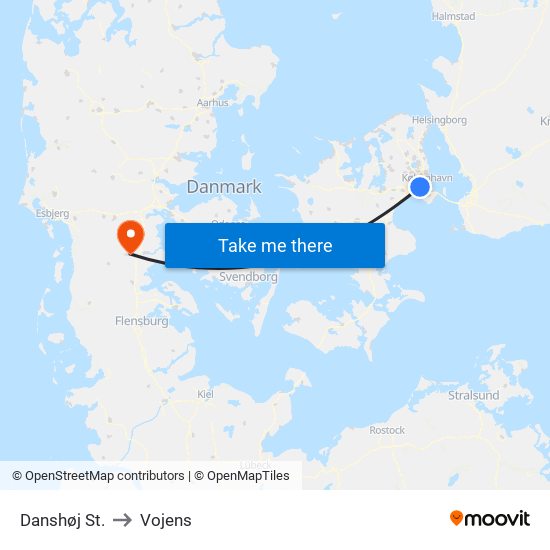 Danshøj St. to Vojens map