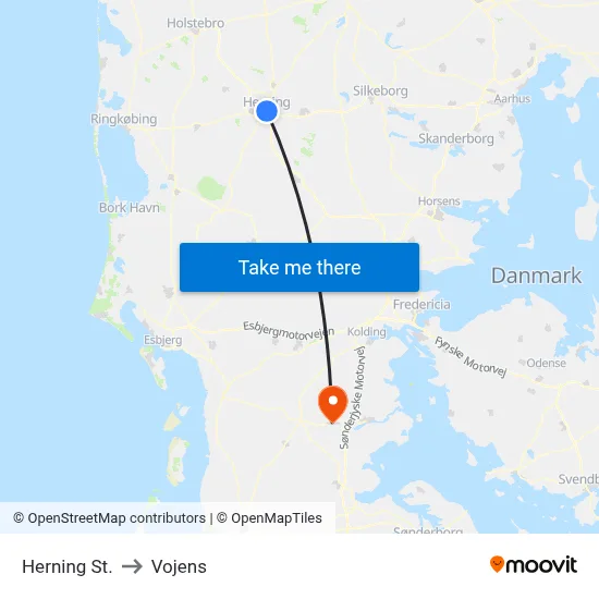 Herning St. to Vojens map