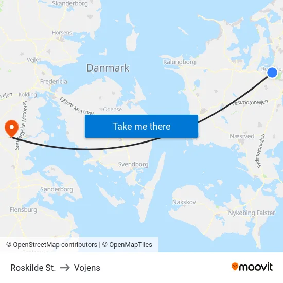 Roskilde St. to Vojens map