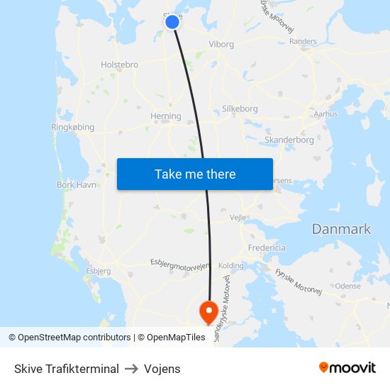 Skive Trafikterminal to Vojens map