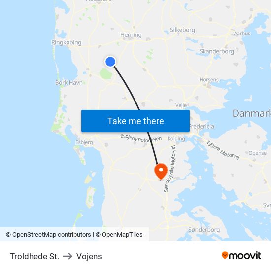 Troldhede St. to Vojens map