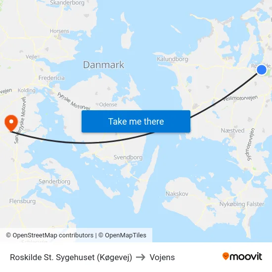 Roskilde St. Sygehuset (Køgevej) to Vojens map