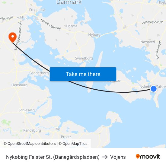 Nykøbing Falster St. (Banegårdspladsen) to Vojens map