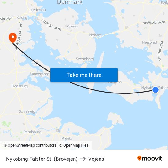 Nykøbing Falster St. (Brovejen) to Vojens map