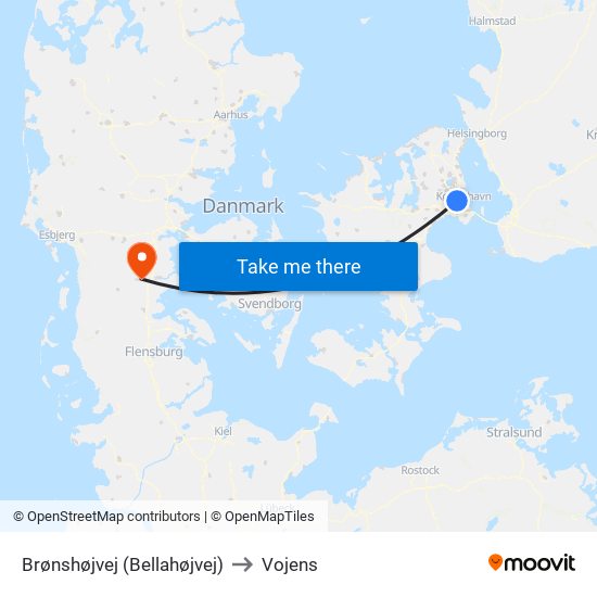 Brønshøjvej (Bellahøjvej) to Vojens map