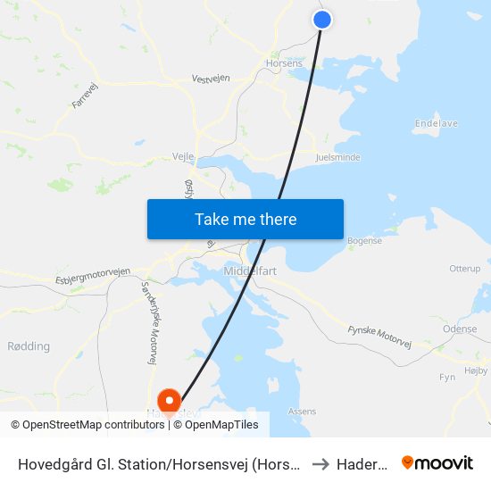 Hovedgård Gl. Station/Horsensvej (Horsens Kom) to Haderslev map