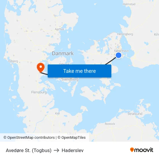 Avedøre St. (Togbus) to Haderslev map