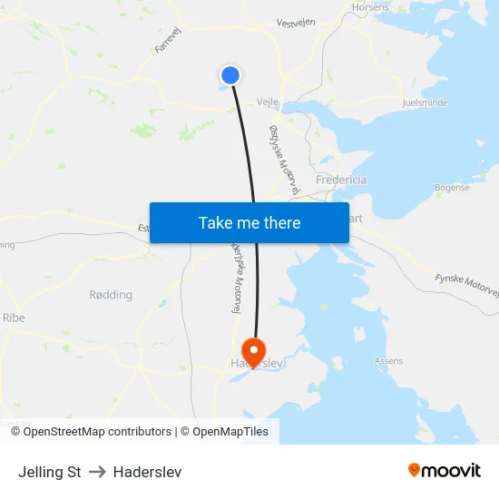 Jelling St to Haderslev map