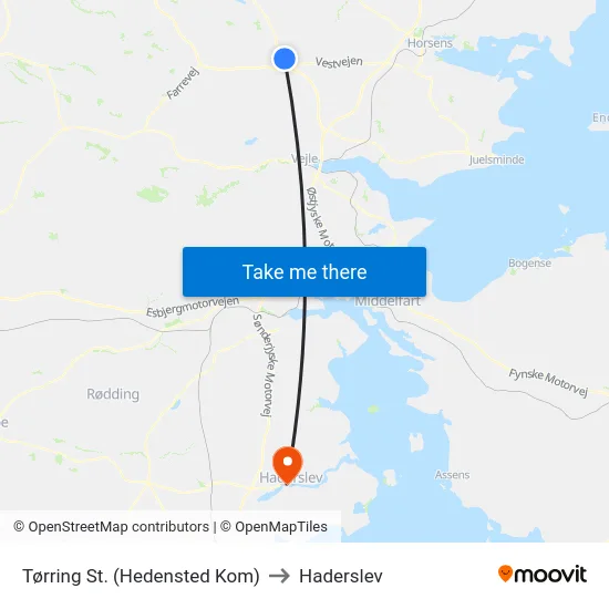 Tørring St. (Hedensted Kom) to Haderslev map