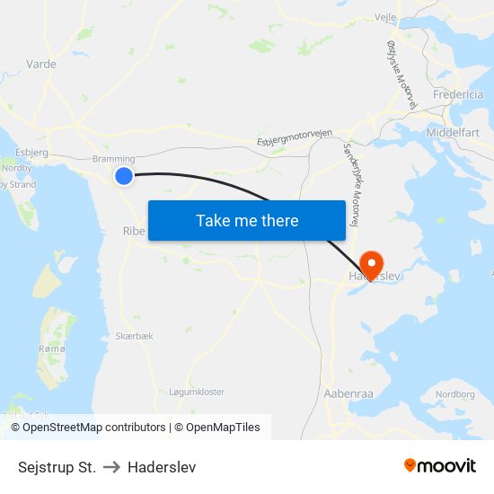 Sejstrup St. to Haderslev map