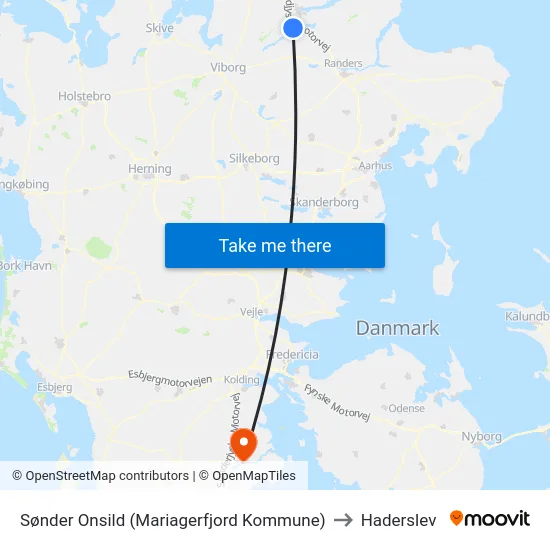 Sønder Onsild (Mariagerfjord Kommune) to Haderslev map