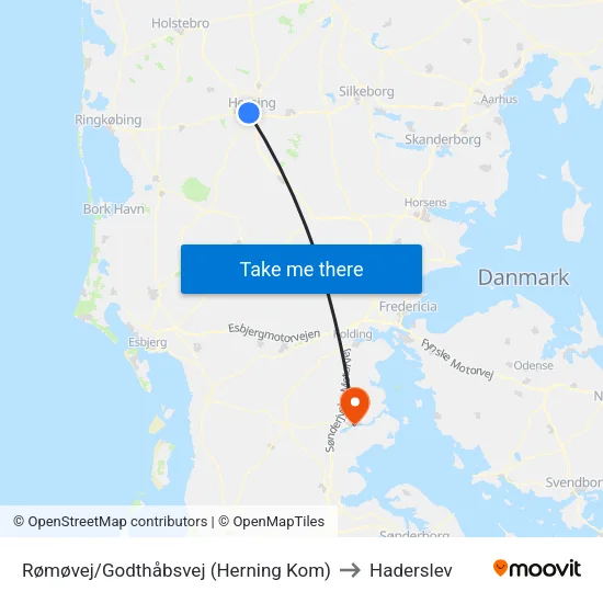 Rømøvej/Godthåbsvej (Herning Kom) to Haderslev map