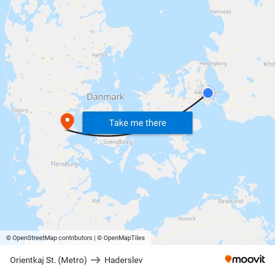 Orientkaj St. (Metro) to Haderslev map