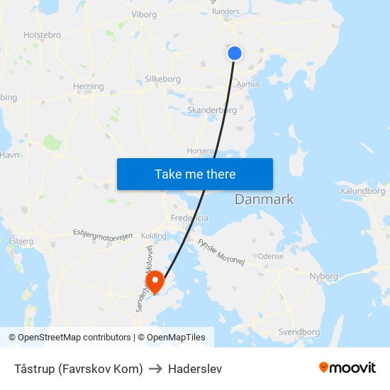 Tåstrup (Favrskov Kom) to Haderslev map