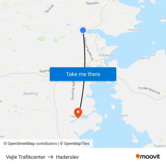 Vejle Trafikcenter to Haderslev map