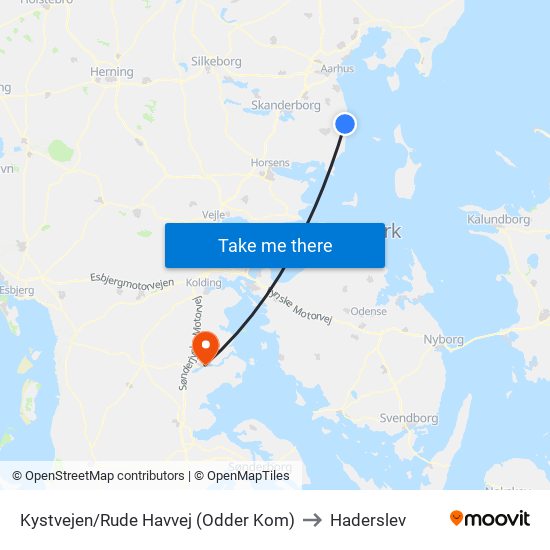 Kystvejen/Rude Havvej (Odder Kom) to Haderslev map