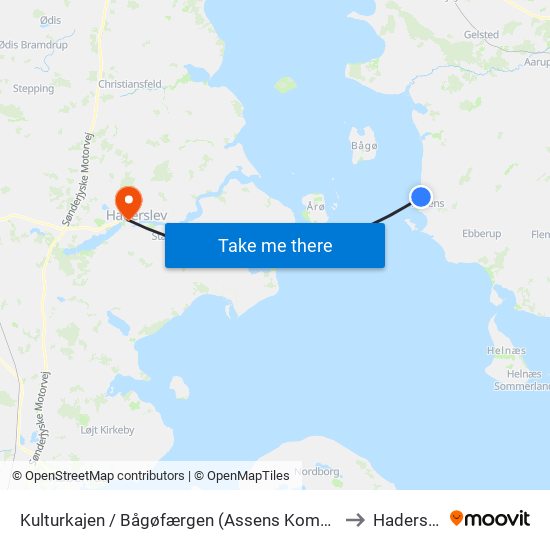 Kulturkajen / Bågøfærgen (Assens Kommune) to Haderslev map
