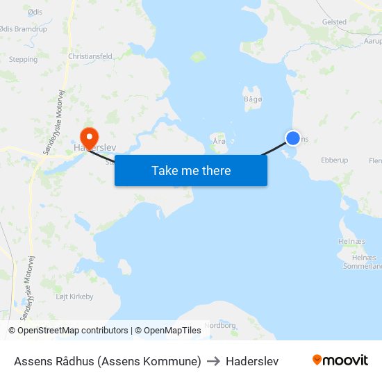 Assens Rådhus (Assens Kommune) to Haderslev map