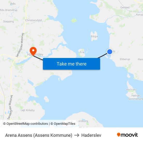 Arena Assens (Assens Kommune) to Haderslev map