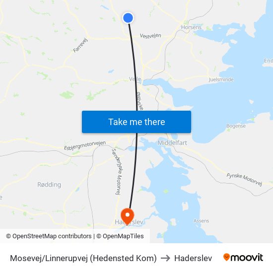 Mosevej/Linnerupvej (Hedensted Kom) to Haderslev map