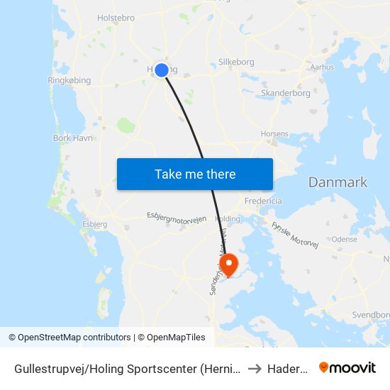 Gullestrupvej/Holing Sportscenter (Herning Kom) to Haderslev map