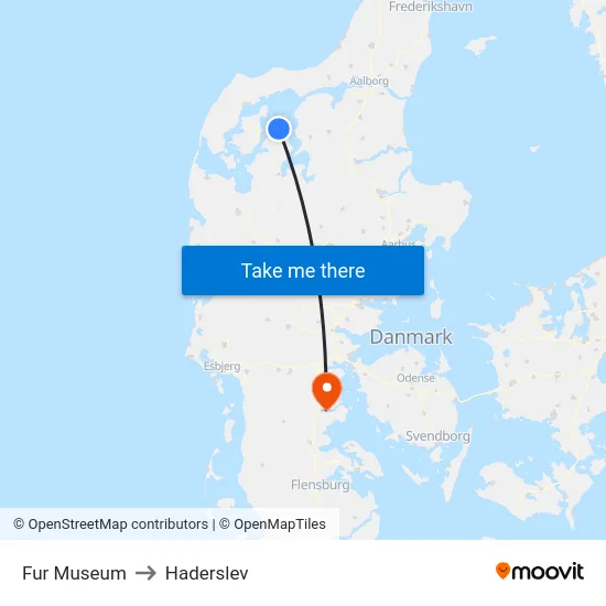 Fur Museum to Haderslev map