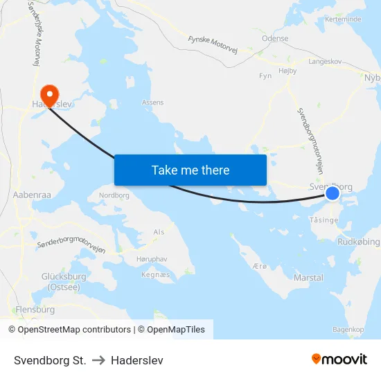 Svendborg St. to Haderslev map