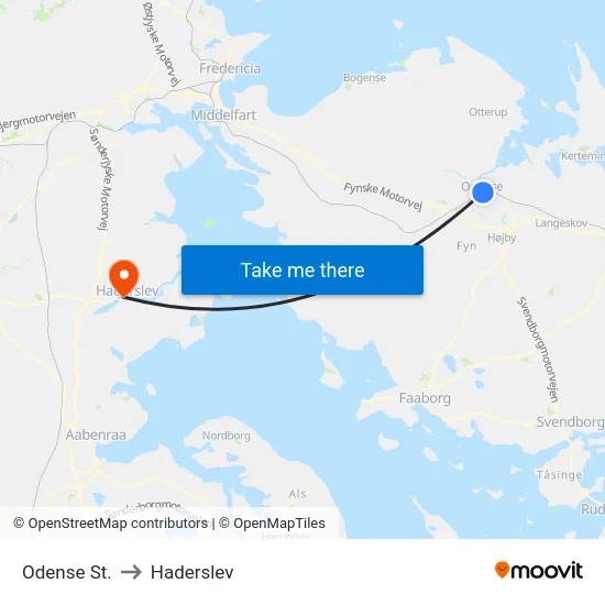Odense St. to Haderslev map