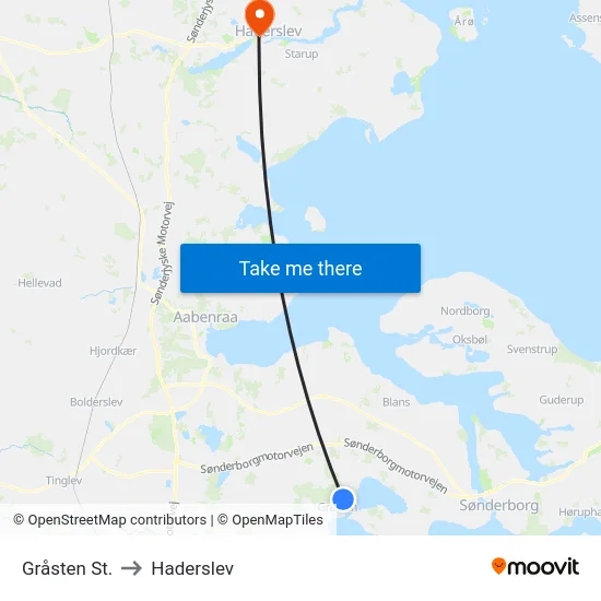 Gråsten St. to Haderslev map