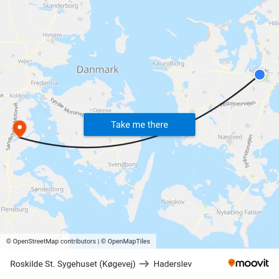Roskilde St. Sygehuset (Køgevej) to Haderslev map