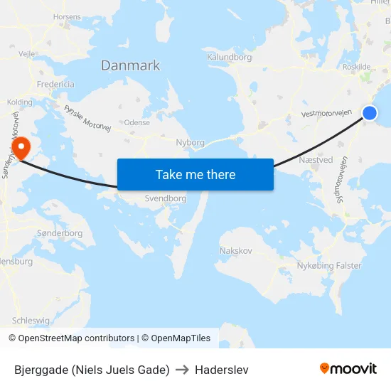 Bjerggade (Niels Juels Gade) to Haderslev map