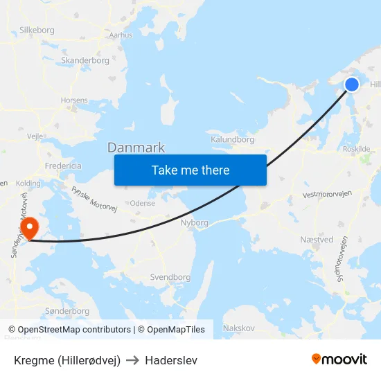 Kregme (Hillerødvej) to Haderslev map
