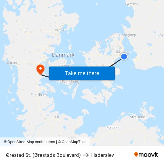 Ørestad St. (Ørestads Boulevard) to Haderslev map