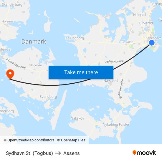 Sydhavn St. (Togbus) to Assens map