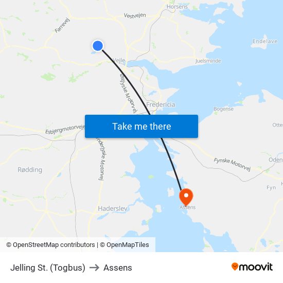 Jelling St. (Togbus) to Assens map